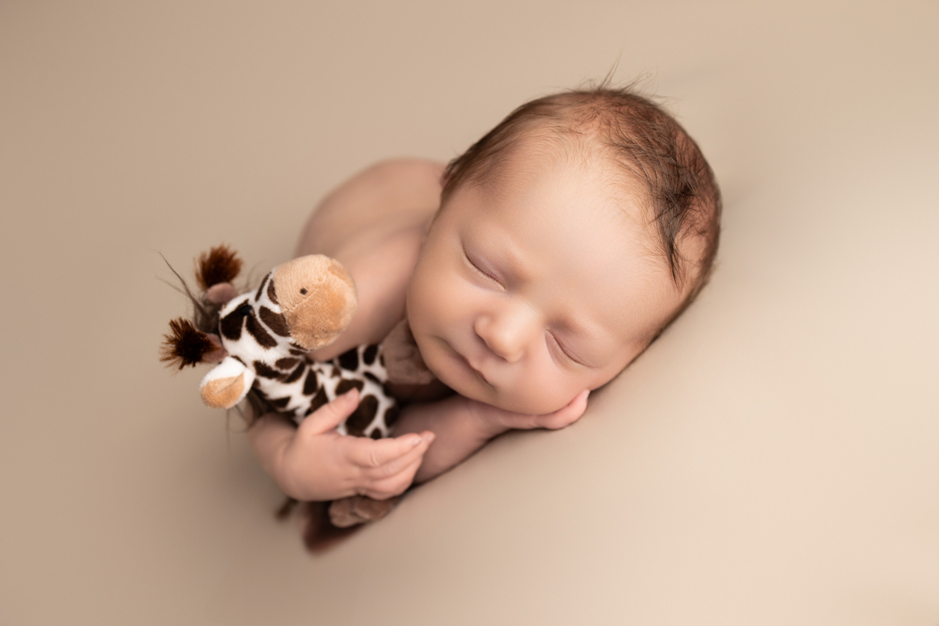 newborn with giraffee