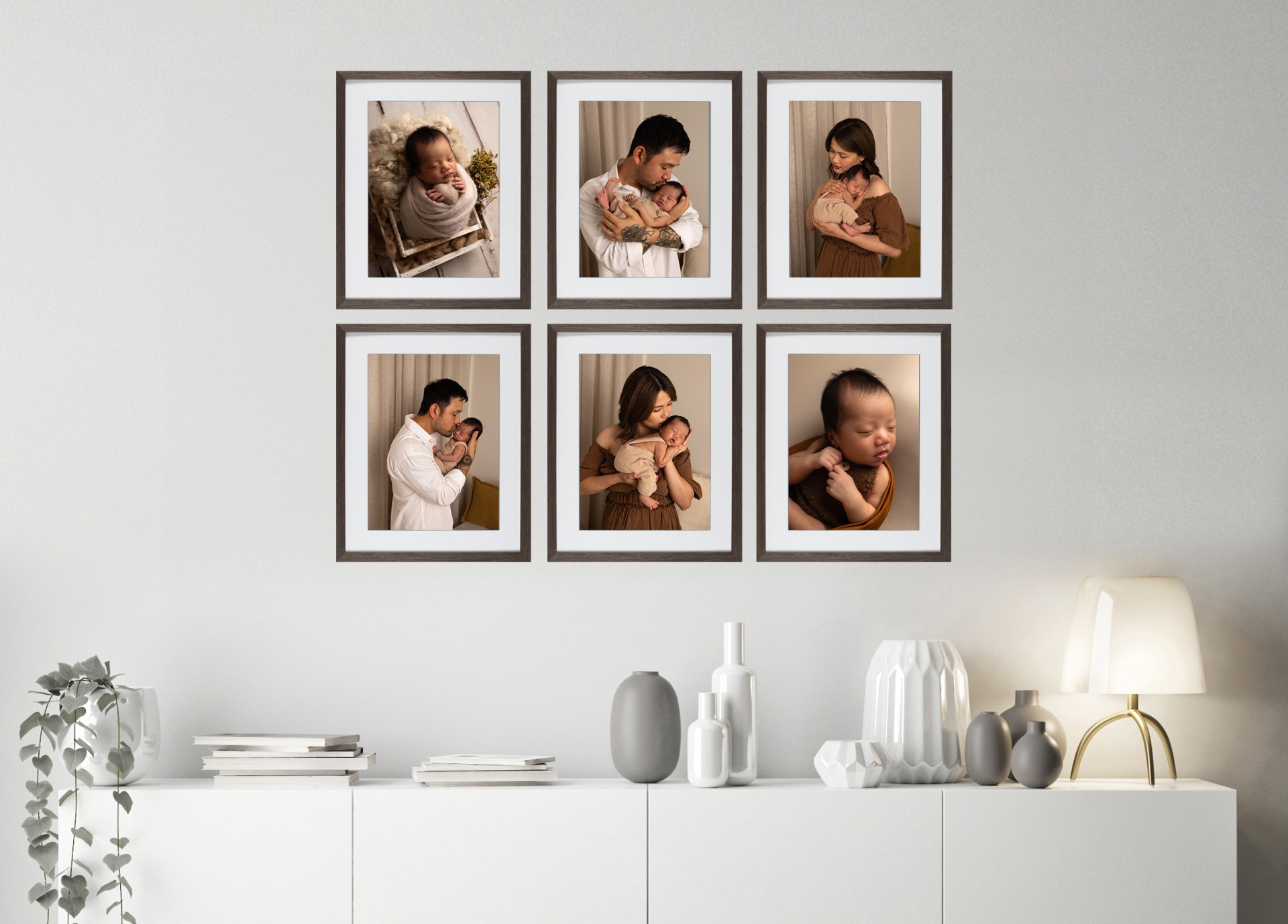 Gallery wall with newborn photos