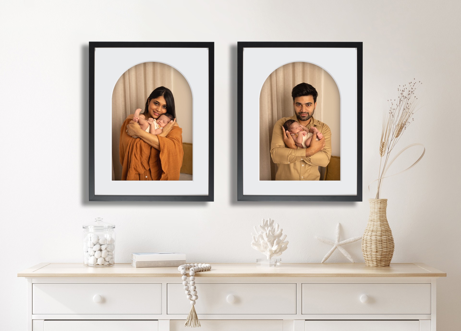 Two arch frames of newborn mom and dad